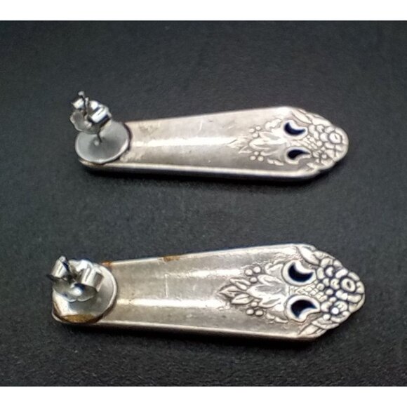 Silverware Earrings Vintage Pair Pierced 1.5 Inch Flower Motif Flatware Jewelry - Picture 9 of 16